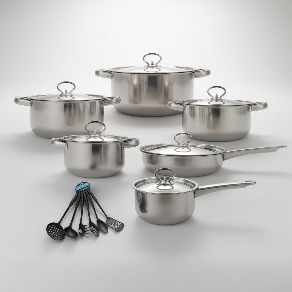 SAINT LAWRENCE 15+ Piece Stainless Steel Cookware Set with Lids and Utensils