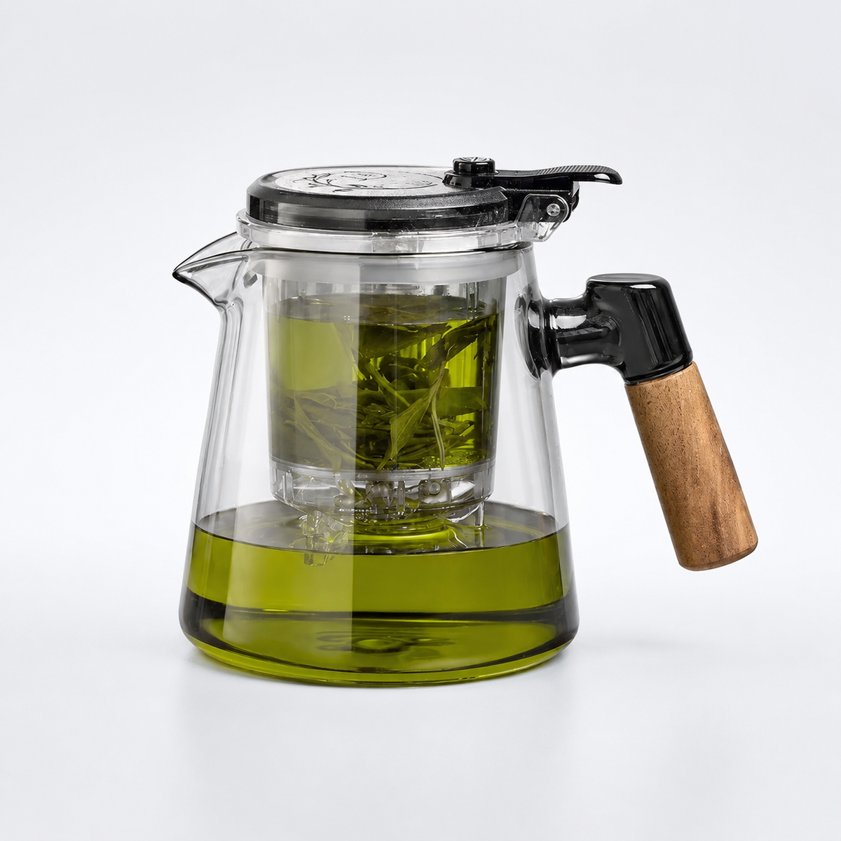 SAINT LAWRENCE Traditional Borosilicate Glass Teapot with Infuser, 650ml Tea Press with Walnut Handle