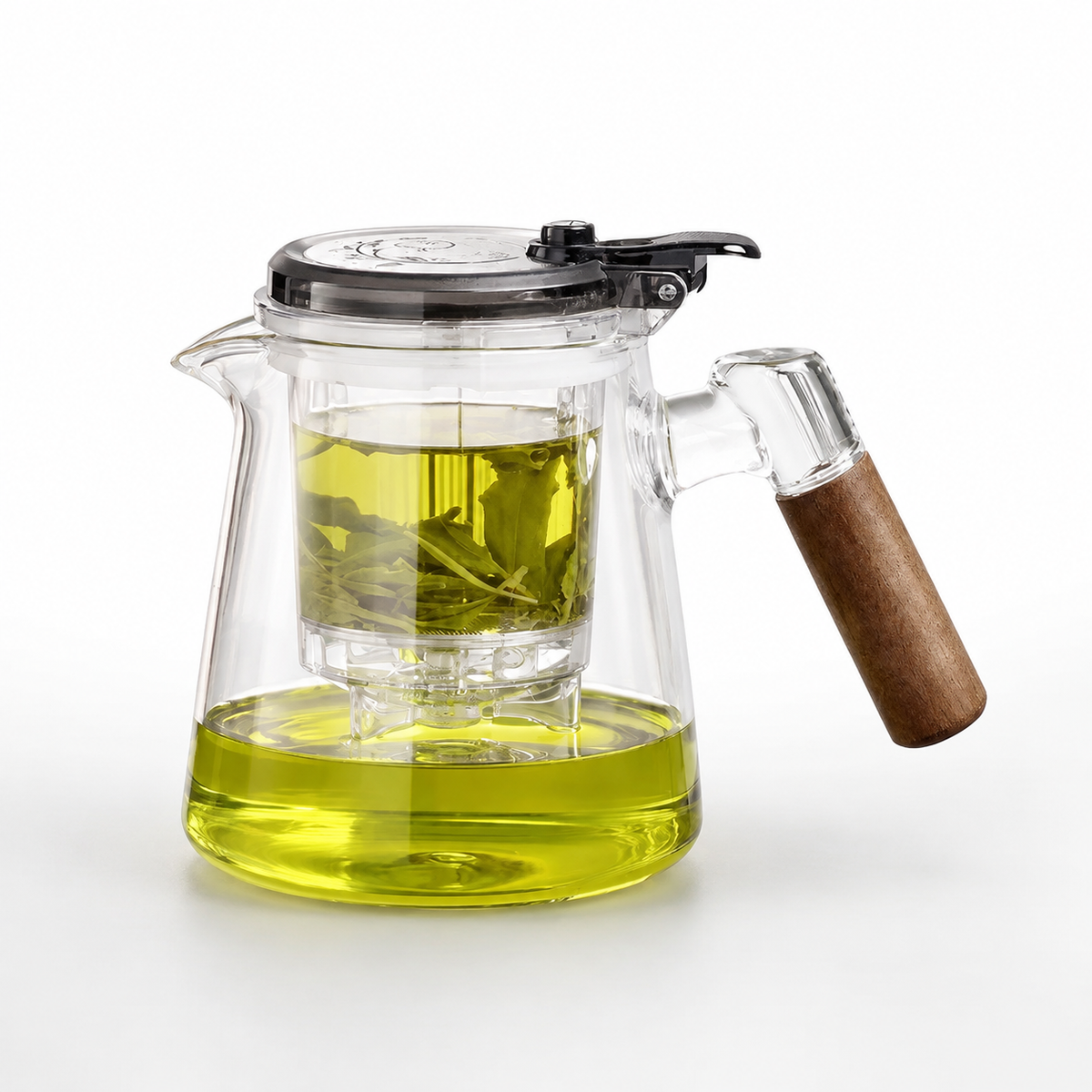 SAINT LAWRENCE Traditional Borosilicate Glass Teapot with Infuser, 650ml Tea Press with Walnut Handle