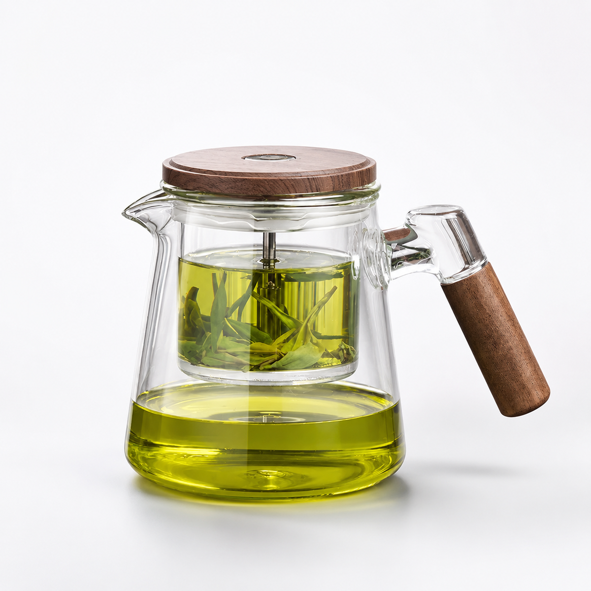 SAINT LAWRENCE Traditional Borosilicate Glass Teapot with Infuser, 650ml Tea Press with Walnut Handle