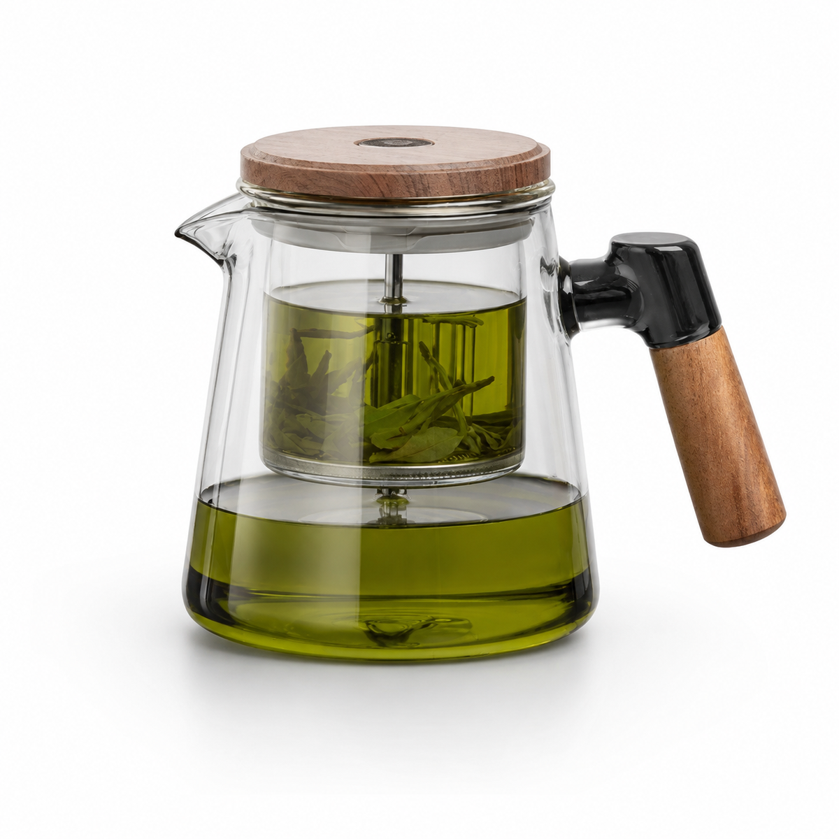 SAINT LAWRENCE Traditional Borosilicate Glass Teapot with Infuser, 650ml Tea Press with Walnut Handle