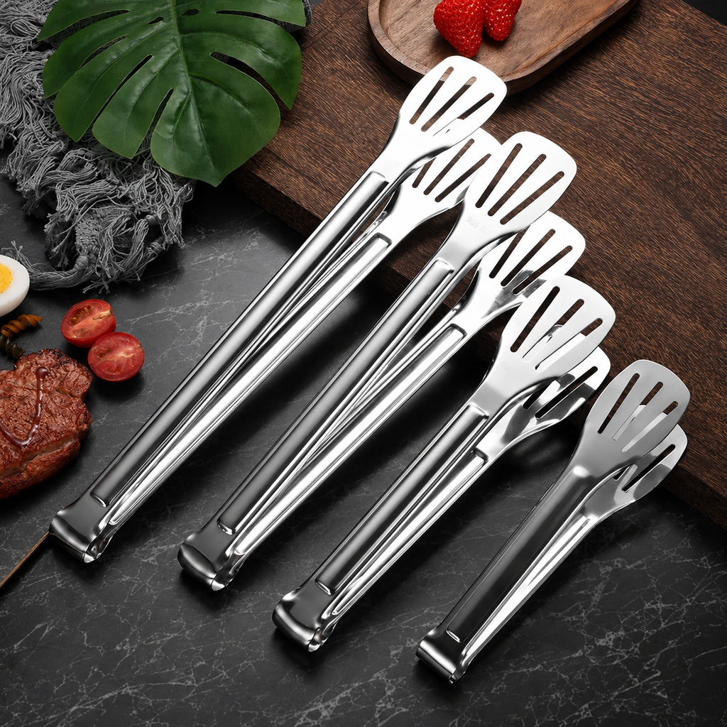 SAINT LAWRENCE Stainless Steel Kitchen Tongs – Slotted Grilling & Serving Tongs, 7"/9"/12"/14"