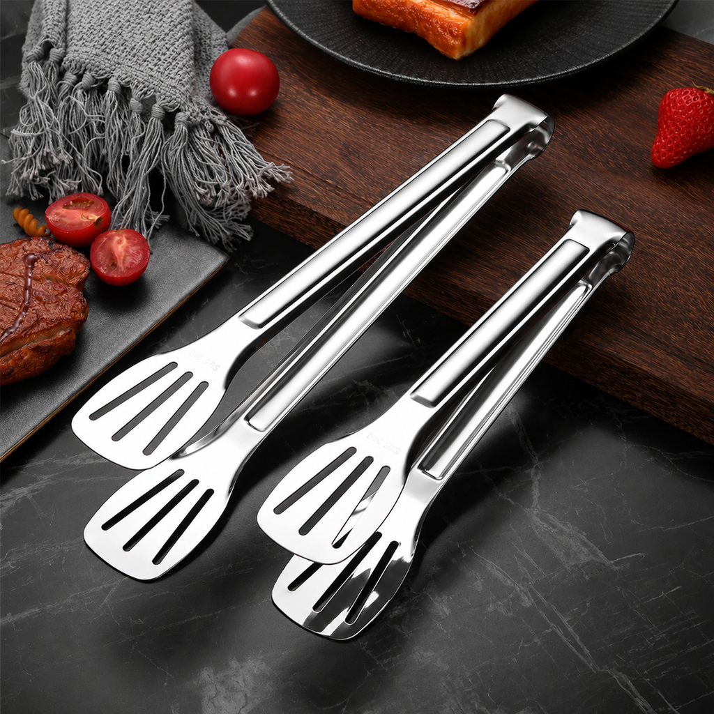 SAINT LAWRENCE Stainless Steel Kitchen Tongs – Slotted Grilling & Serving Tongs, 7"/9"/12"/14"
