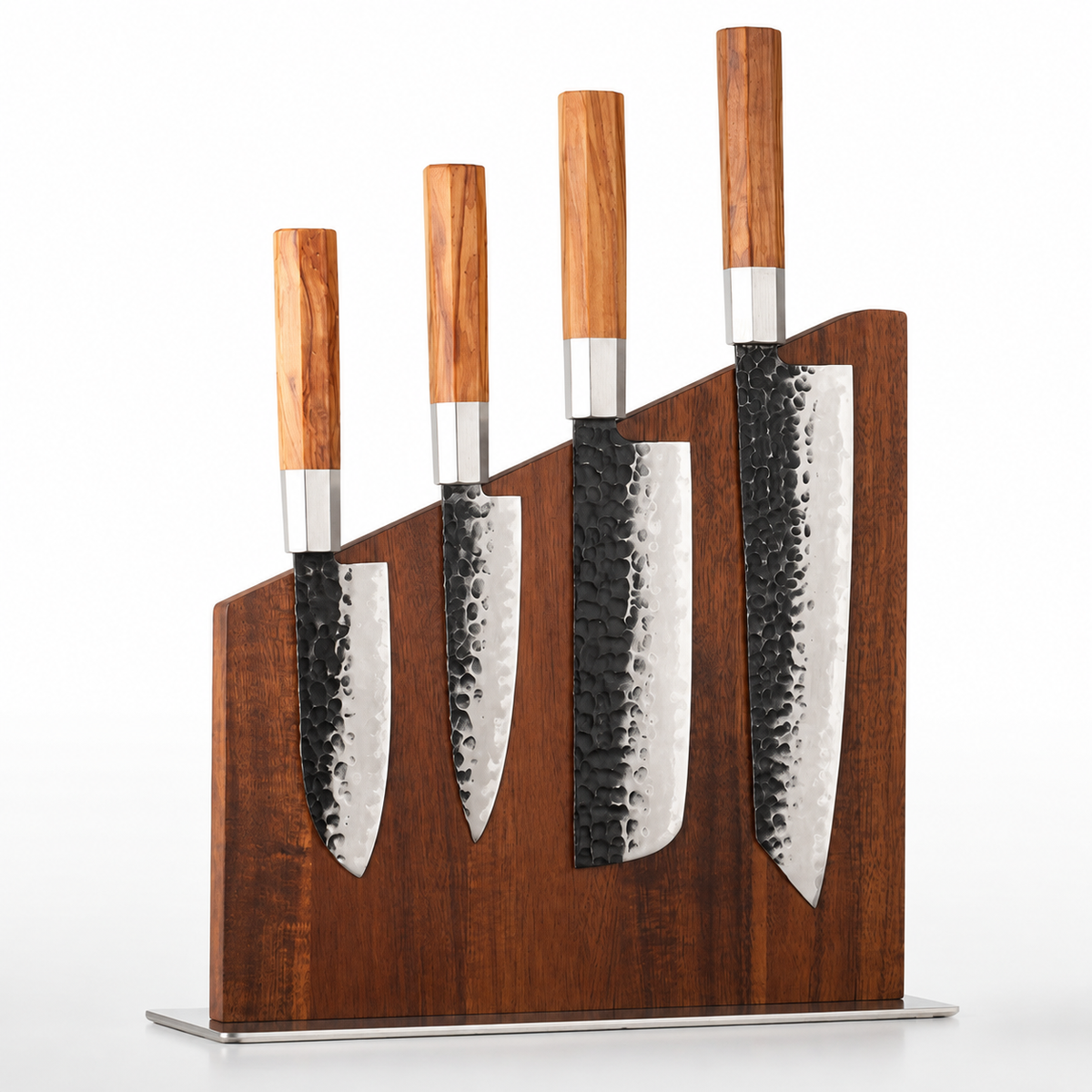 SAINT LAWRENCE Magnetic Knife Holder – No-Drill Walnut Wood Block with Stainless Steel Base