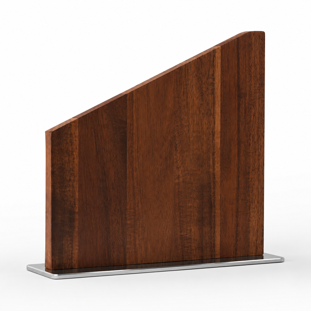 SAINT LAWRENCE Magnetic Knife Holder – No-Drill Walnut Wood Block with Stainless Steel Base