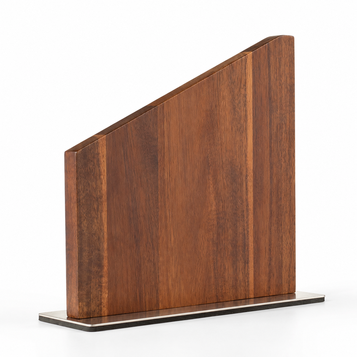 SAINT LAWRENCE Magnetic Knife Holder – No-Drill Walnut Wood Block with Stainless Steel Base