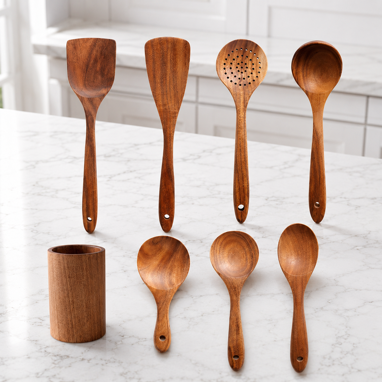 SAINT LAWRENCE Acacia Wood Kitchen Utensil Set — Non-Toxic Wooden Spatula, Spoon & Ladle Set