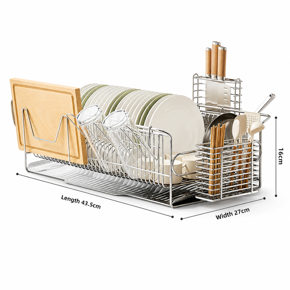 SAINT LAWRENCE Stainless Steel Dish Rack with Utensil Holder, Knife Block & Cutting Board Organizer – Large Countertop Kitchen Drainer