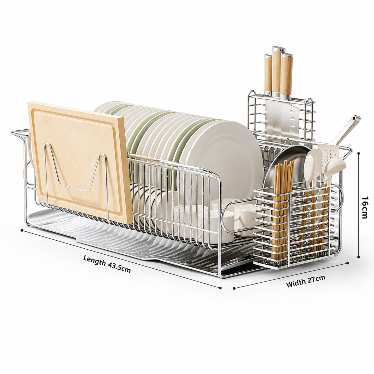 SAINT LAWRENCE Stainless Steel Dish Rack with Utensil Holder, Knife Block & Cutting Board Organizer – Large Countertop Kitchen Drainer