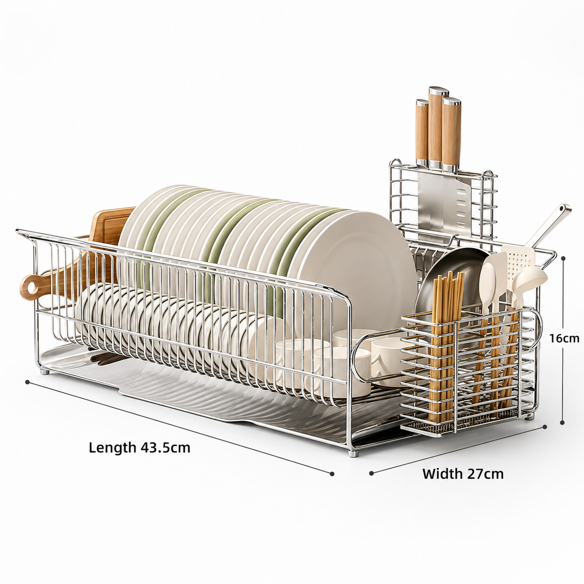 SAINT LAWRENCE Stainless Steel Dish Rack with Utensil Holder, Knife Block & Cutting Board Organizer – Large Countertop Kitchen Drainer