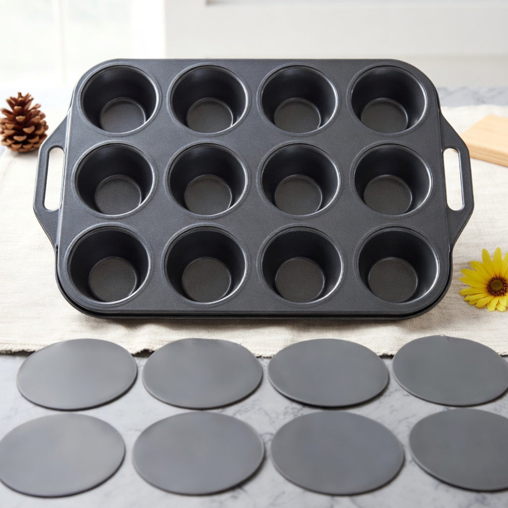 SAINT LAWRENCE 12-Cavity Non-Stick Carbon Steel Muffin Pan with Removable Bottoms