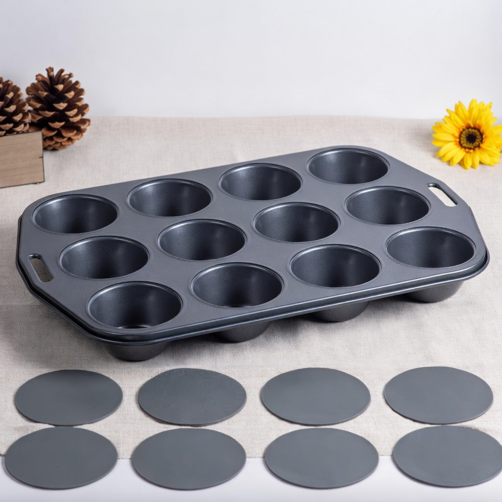 SAINT LAWRENCE 12-Cavity Non-Stick Carbon Steel Muffin Pan with Removable Bottoms