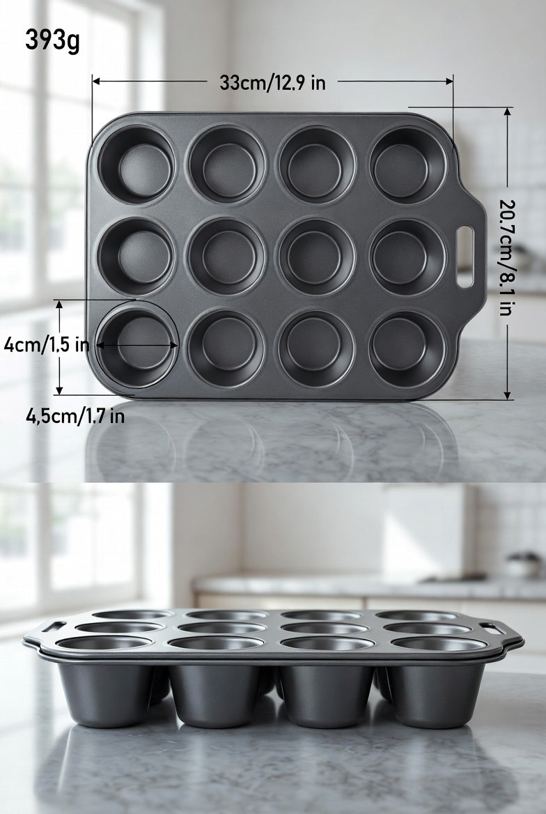 SAINT LAWRENCE 12-Cavity Non-Stick Carbon Steel Muffin Pan with Removable Bottoms