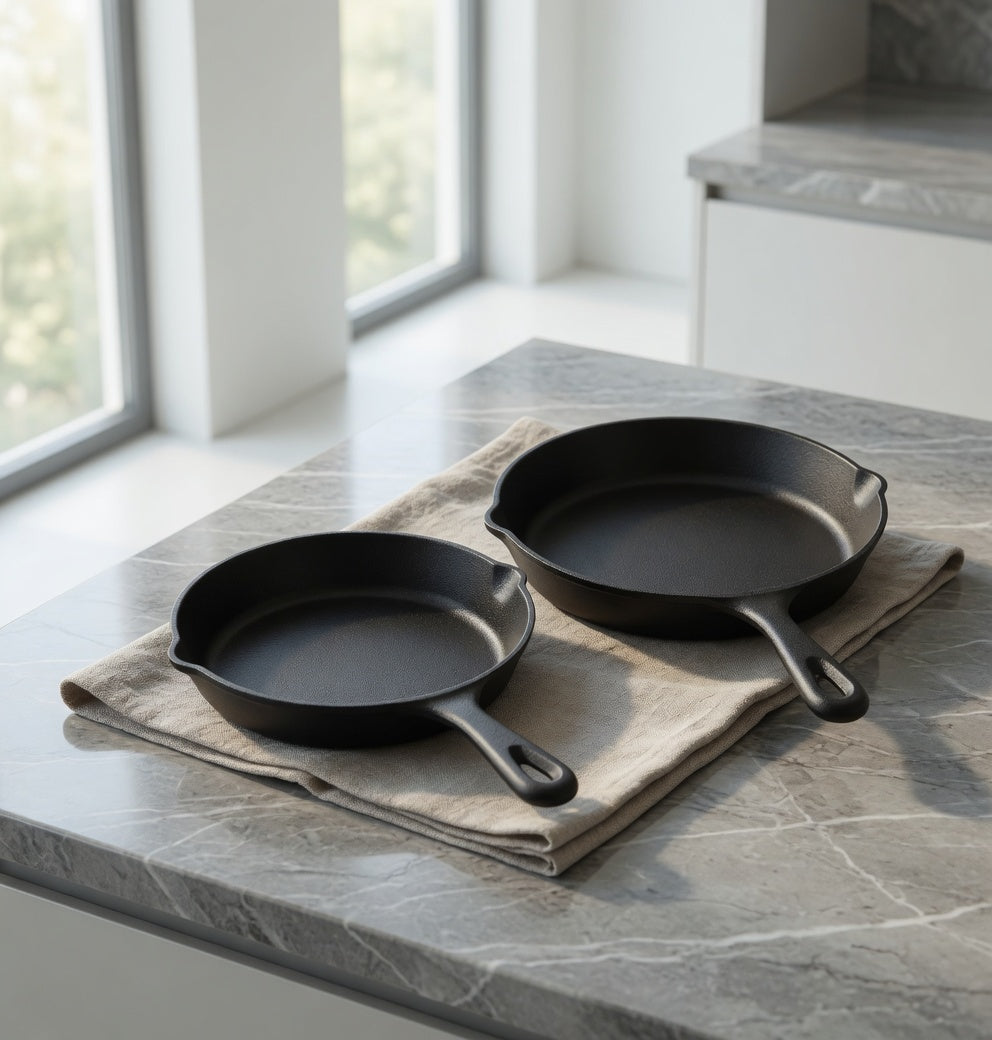 SAINT LAWRENCE Raw Cast Iron Skillet - 16cm, 20cm or 25cm Pre-Seasoned Uncoated Non-stick Frying Pan for Stovetop & Oven