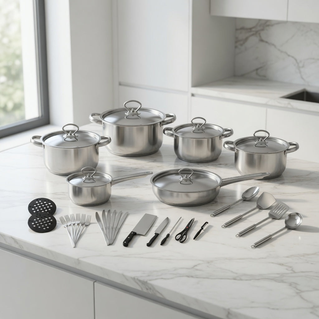 SAINT LAWRENCE 15+ Piece Stainless Steel Cookware Set with Lids and Utensils