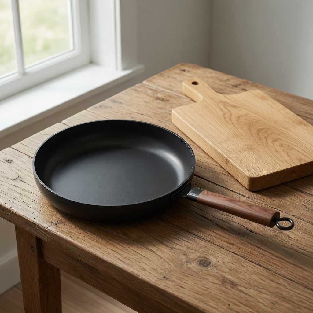 SAINT LAWRENCE Non-Stick Cast Iron Frying Pan & Lid with Wooden Handle