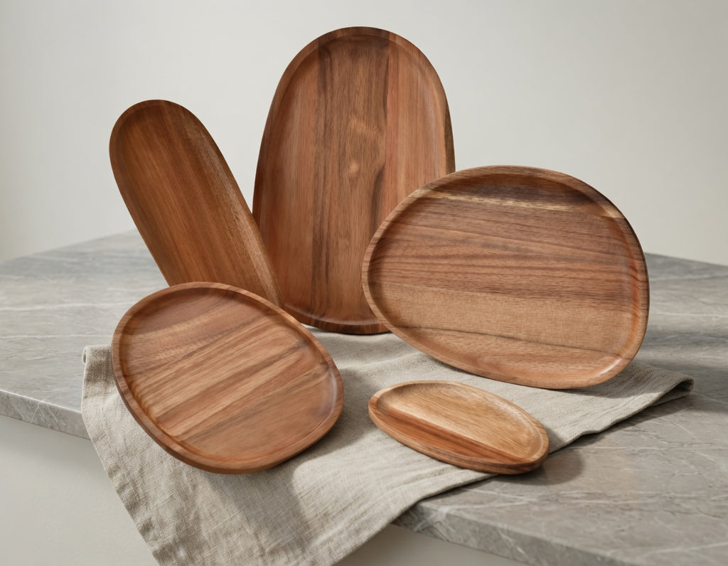 SAINT LAWRENCE Acacia Wood Irregular Serving Plate - Natural Wooden Serving Platter