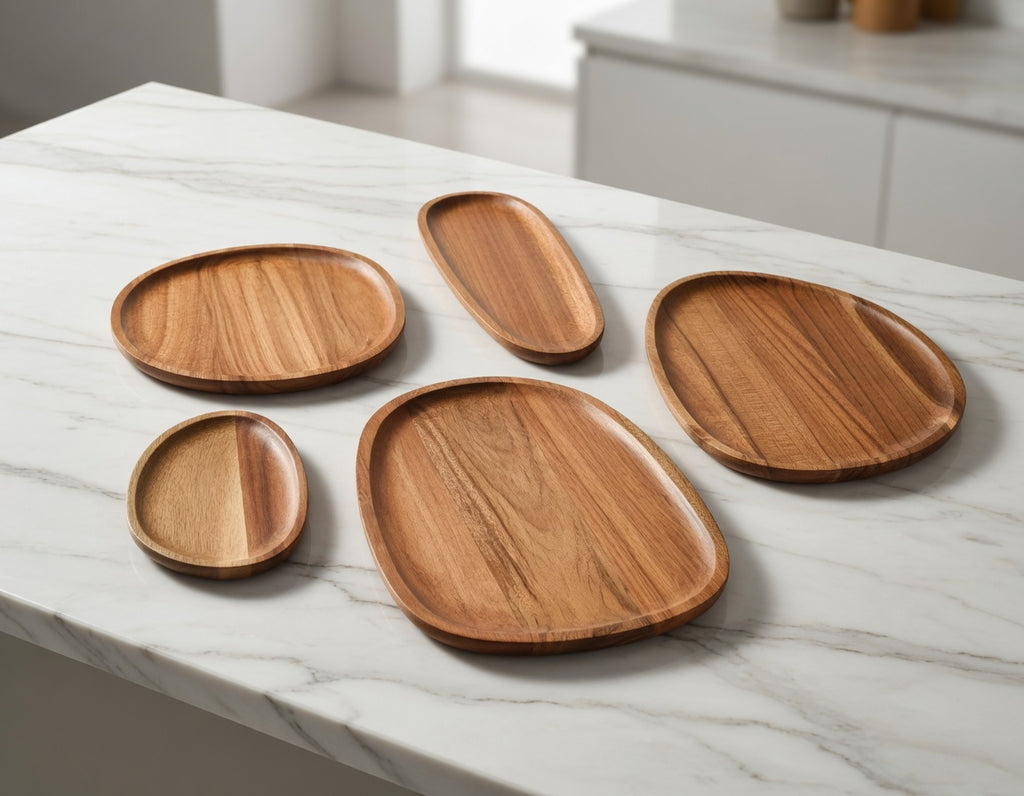 SAINT LAWRENCE Acacia Wood Irregular Serving Plate - Natural Wooden Serving Platter