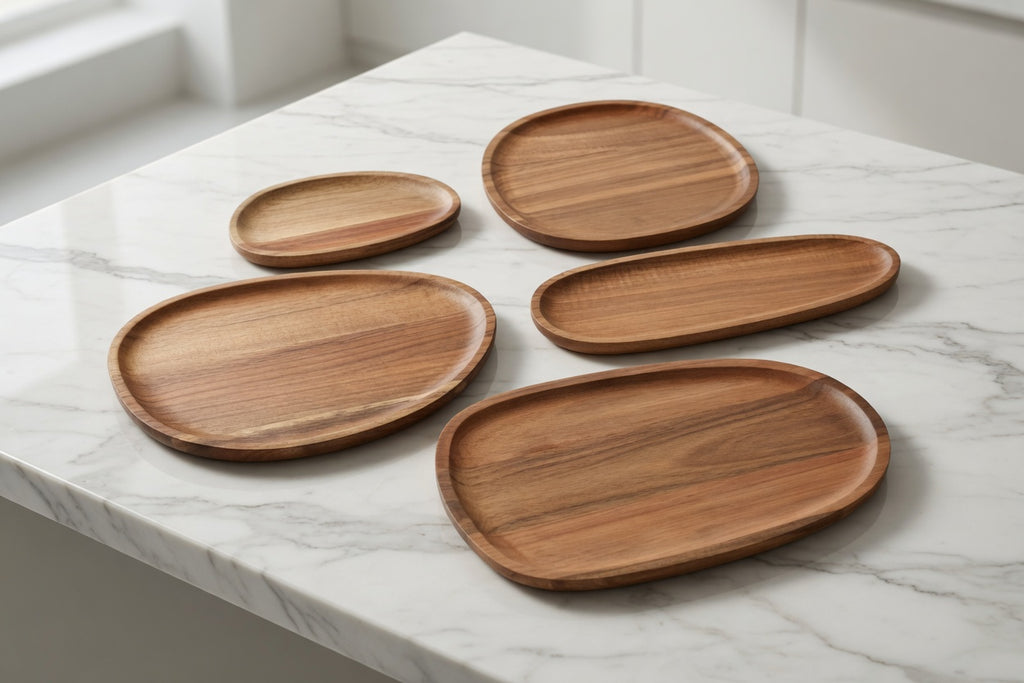 SAINT LAWRENCE Acacia Wood Irregular Serving Plate - Natural Wooden Serving Platter