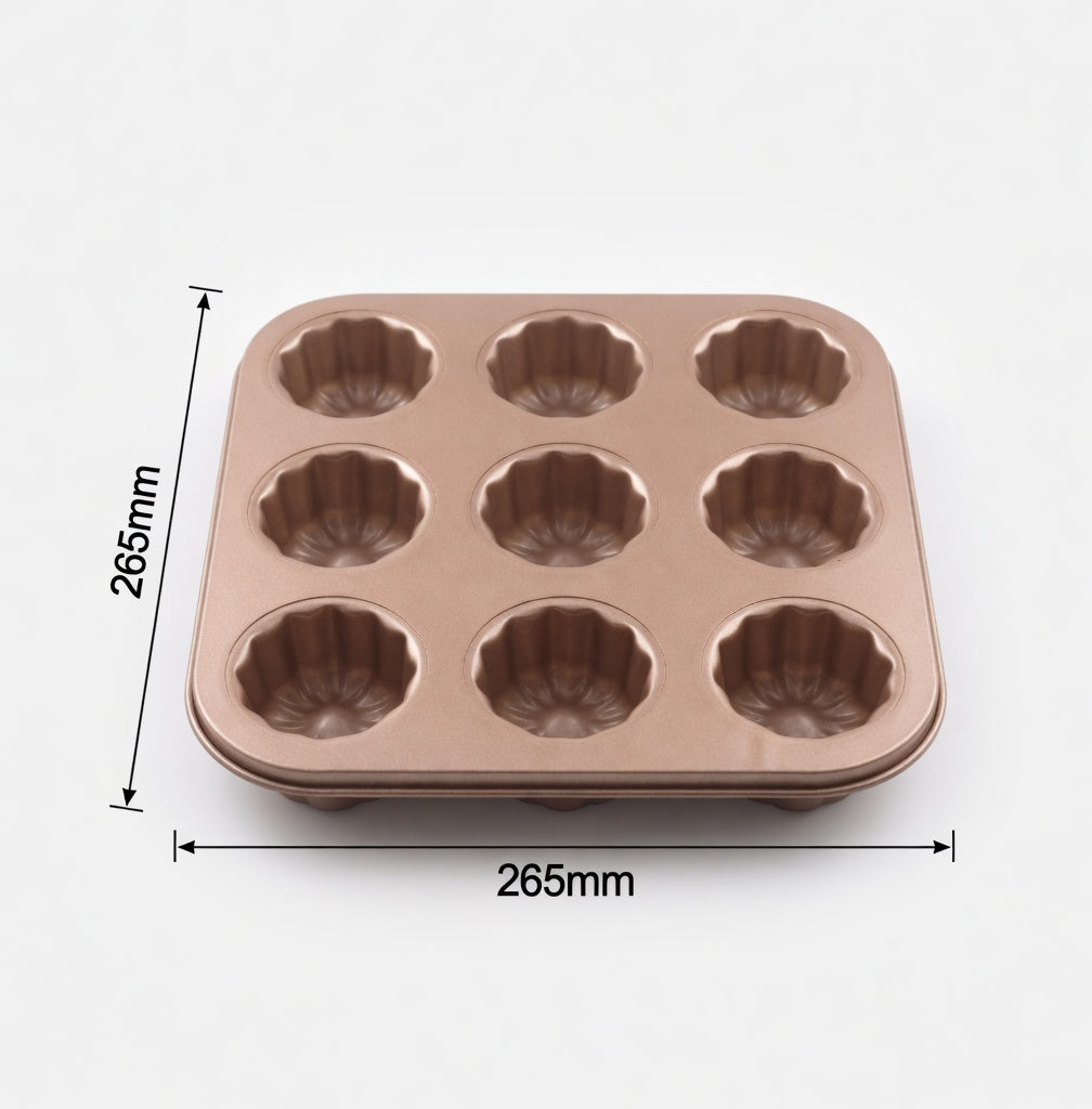 SAINT LAWRENCE Carbon Steel 9-Cup Canelé Mold - Fluted Non-Stick French Pastry Pan