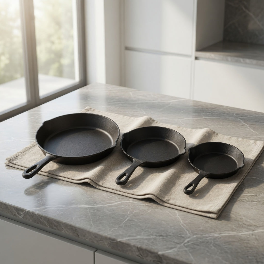 SAINT LAWRENCE Raw Cast Iron Skillet - 16cm, 20cm or 25cm Pre-Seasoned Uncoated Non-stick Frying Pan for Stovetop & Oven