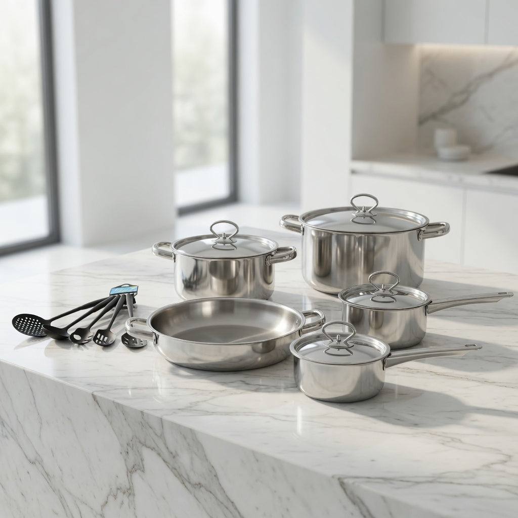 SAINT LAWRENCE 15+ Piece Stainless Steel Cookware Set with Lids and Utensils