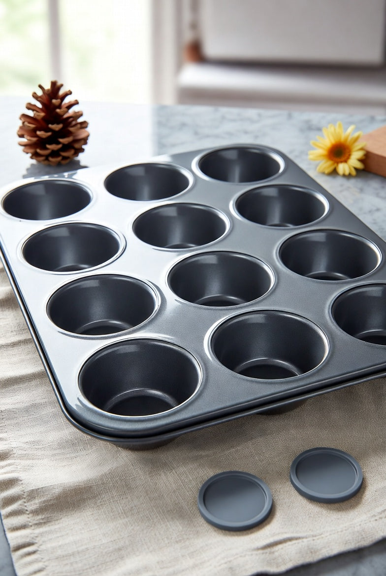 SAINT LAWRENCE 12-Cavity Non-Stick Carbon Steel Muffin Pan with Removable Bottoms