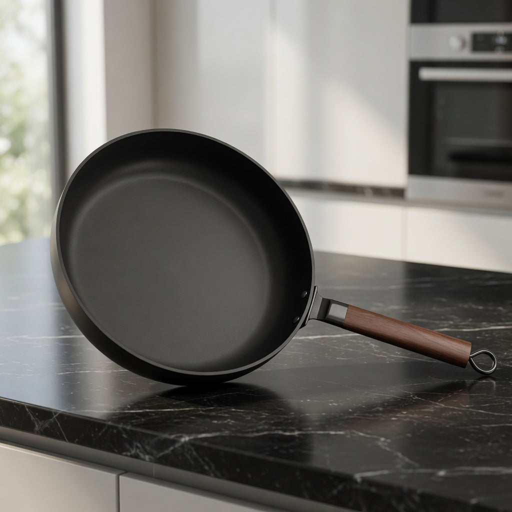 SAINT LAWRENCE Non-Stick Cast Iron Frying Pan & Lid with Wooden Handle