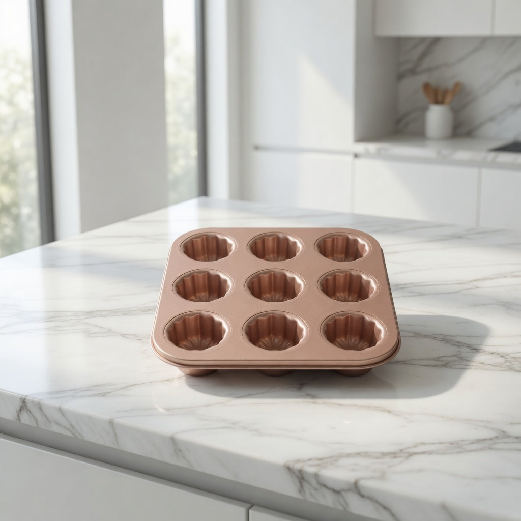 SAINT LAWRENCE Carbon Steel 9-Cup Canelé Mold - Fluted Non-Stick French Pastry Pan